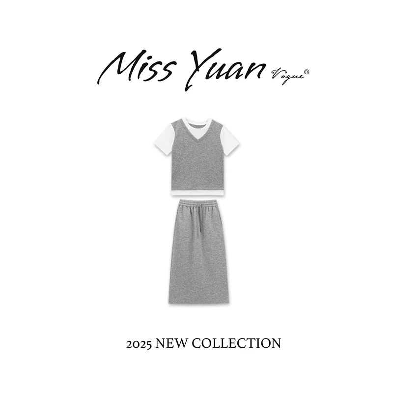 M.Y. 媛总 2025夏季新款拼接上衣半身裙时尚套装女百搭MYSZ1621D