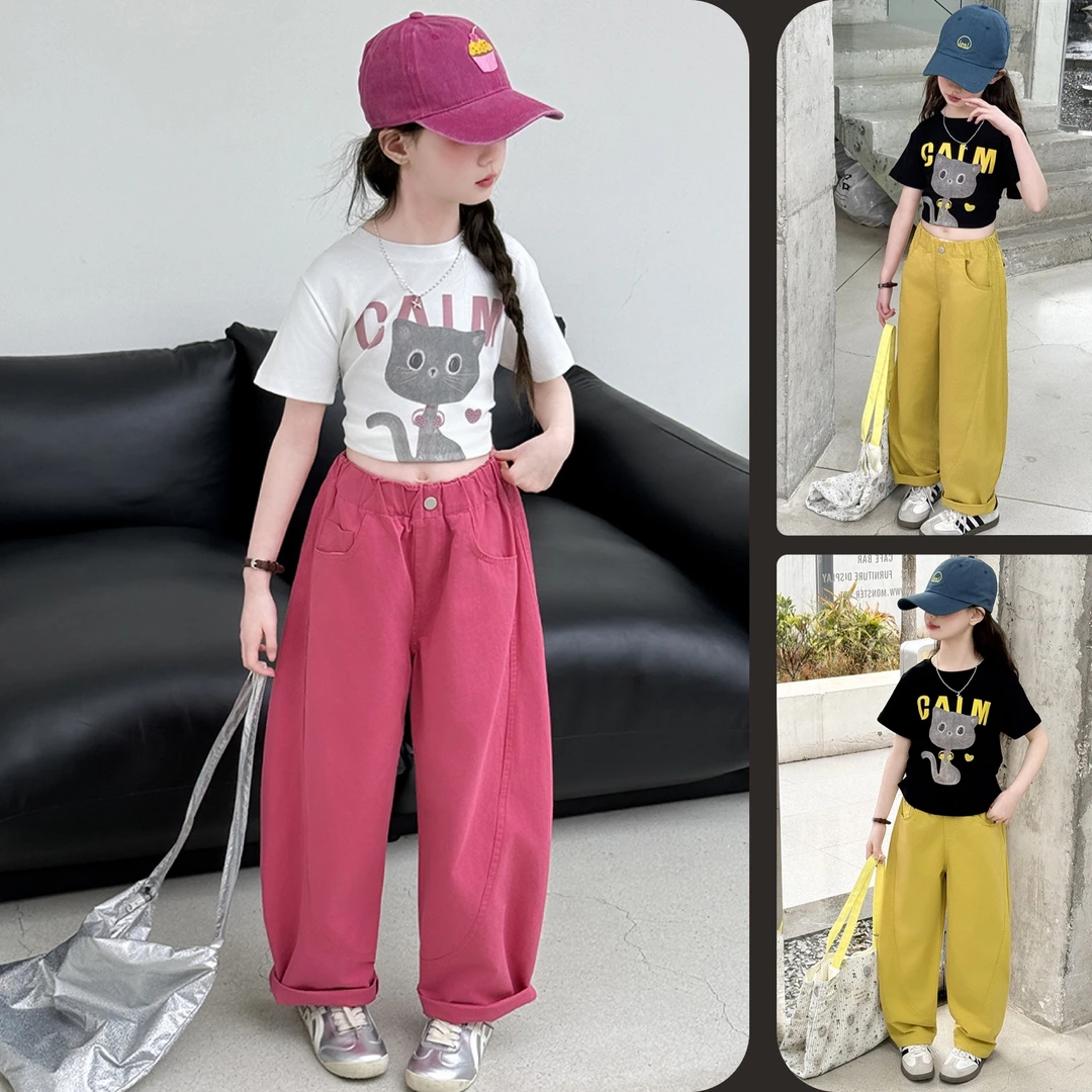 女童夏季弯刀裤休闲裤薄6~12岁洋气百搭潮款时尚韩版高腰宽松版