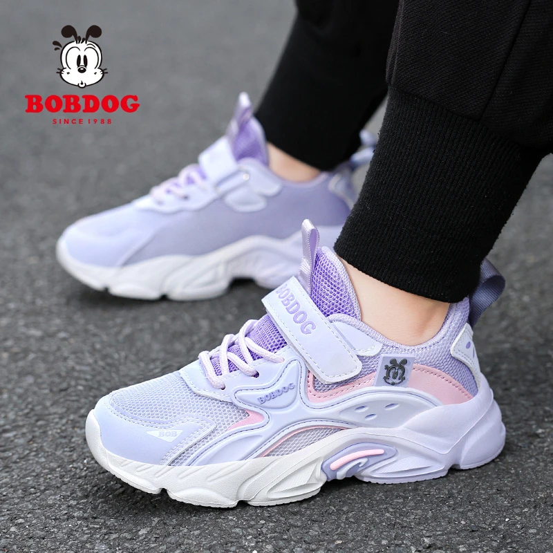 巴布豆女童鞋子2025春秋新款网面透气跑步女孩时尚儿童运动鞋