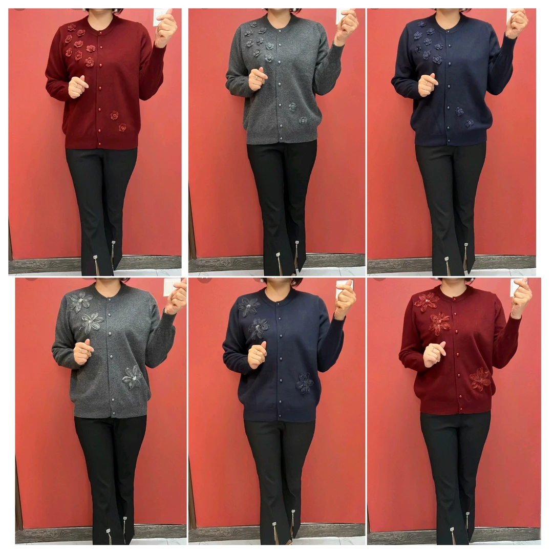 2#新款净色花朵妈妈开衫