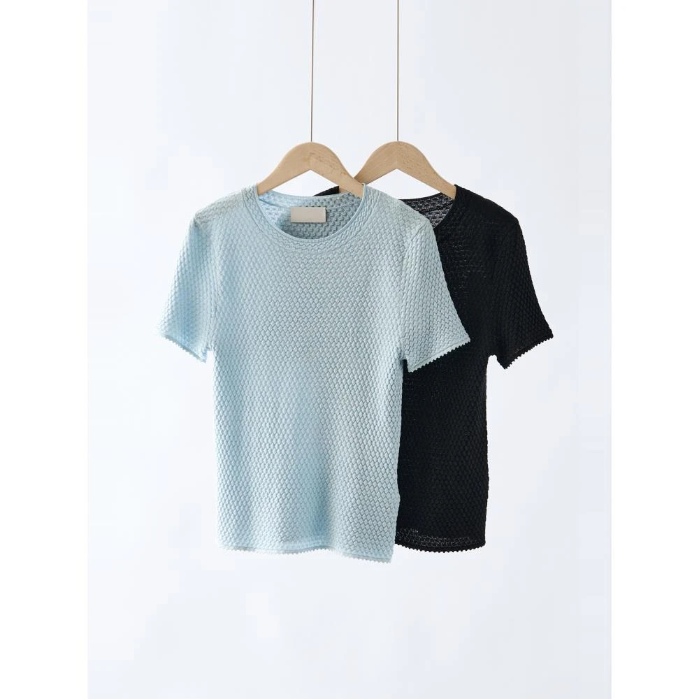 【YS11320】重磅100桑蚕丝纱！几何肌理感短袖T恤针织衫25年夏