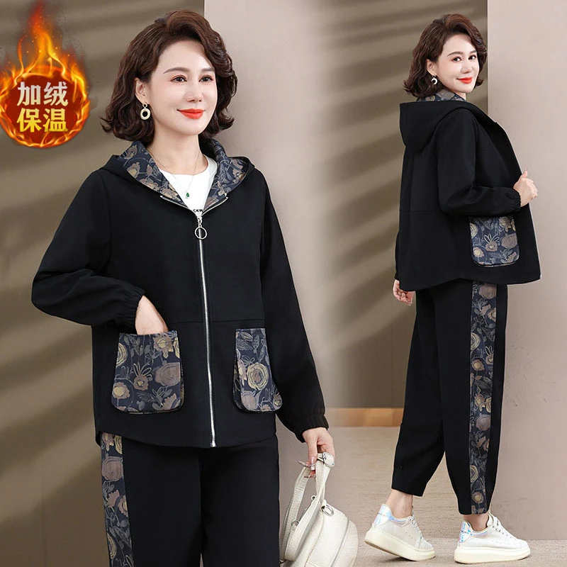 妈妈装秋冬运动服套装外套洋气母亲衣装中老年60岁70女装冬装高档