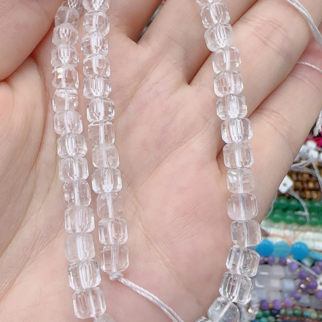 未镶嵌玛瑙/玉髓珠宝半成品老矿白水晶切面方糖一条卡5
