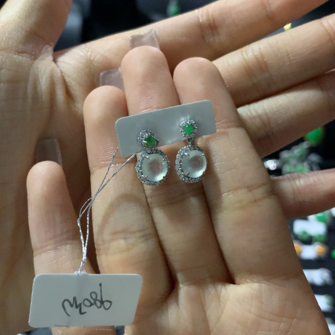 翡翠银S925镶嵌耳饰耳钉