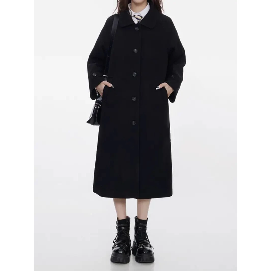 赫本风2024年新款韩系小个子黑色毛呢外套女冬季休闲呢子大衣