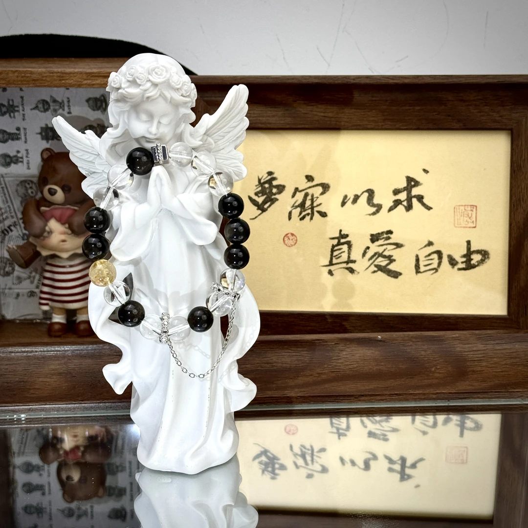 【墨客】天然银曜石白水晶手串 设计款时尚款水晶手串