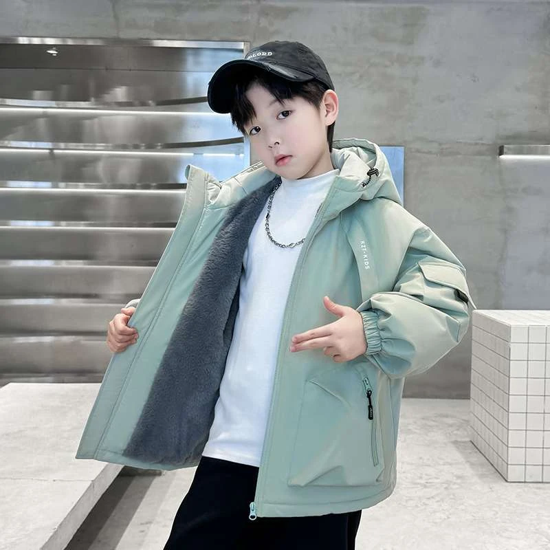 FAVMARTHA男童冬季加绒外套2025新款大童冲锋棉衣秋冬款加厚保暖