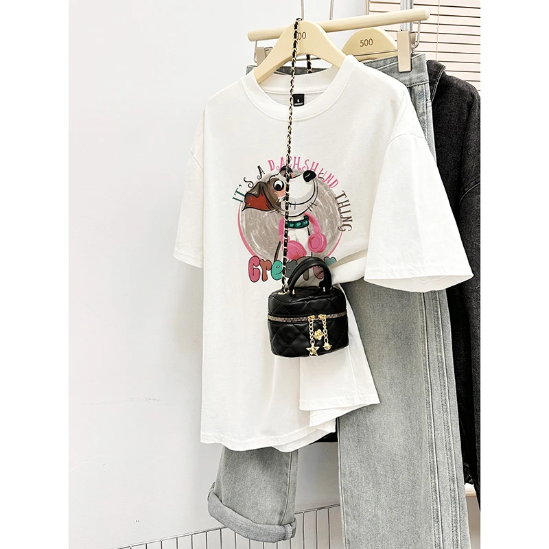 韩版ins卡通小狗印花纯棉短袖T恤女装春夏季新款宽松显瘦半袖上衣