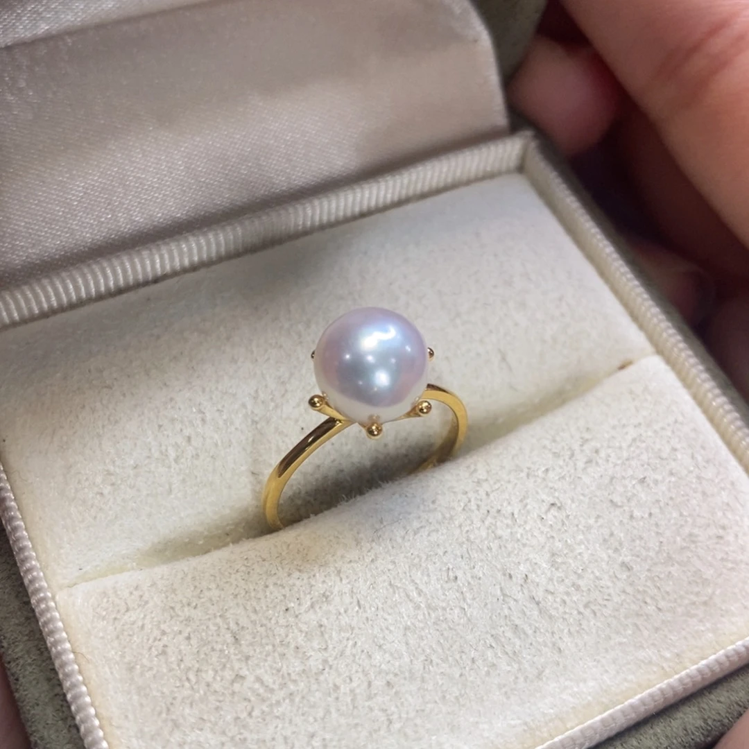 淡水珍珠戒指银S925镀金镶嵌C***y微瑕