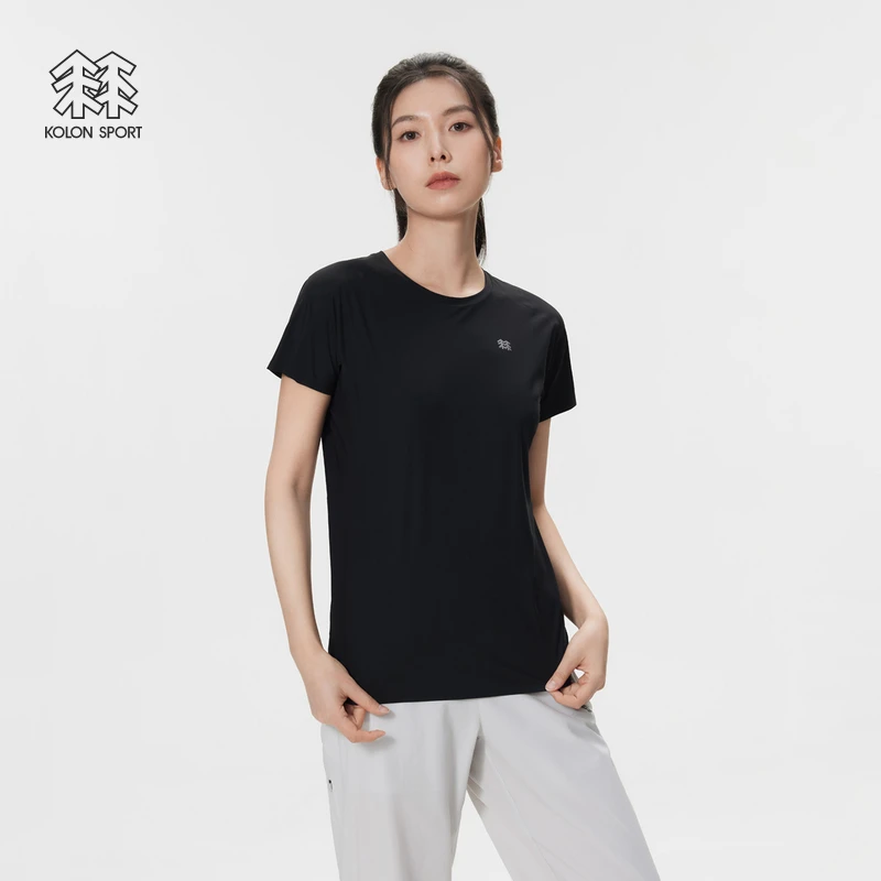 KOLON SPORT可隆短袖T恤接触凉感防晒UPF50+女COLDBLACK圆领上衣