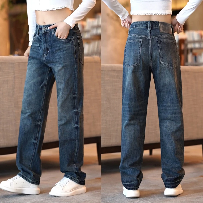 高街个性牛仔裤男款美式宽松休闲裤子男士冬季时尚百搭帅气直筒裤