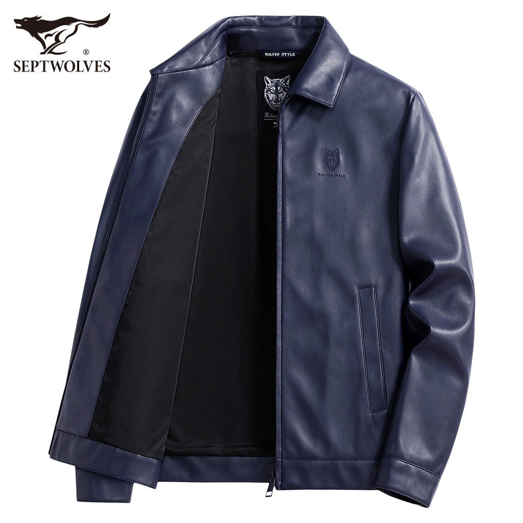 七匹狼PU皮衣男外套中年冬季新款翻领行政夹克男士爸爸秋冬款茄克