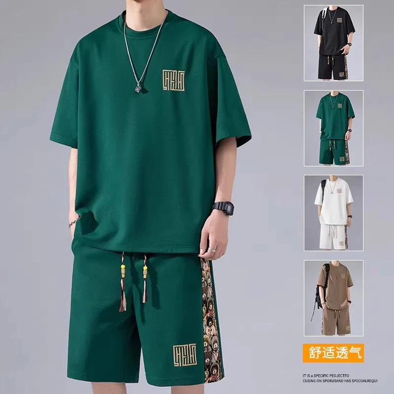 男士休闲运动服套装2024潮款夏季男生潮流帅气国潮衣服男装一整套