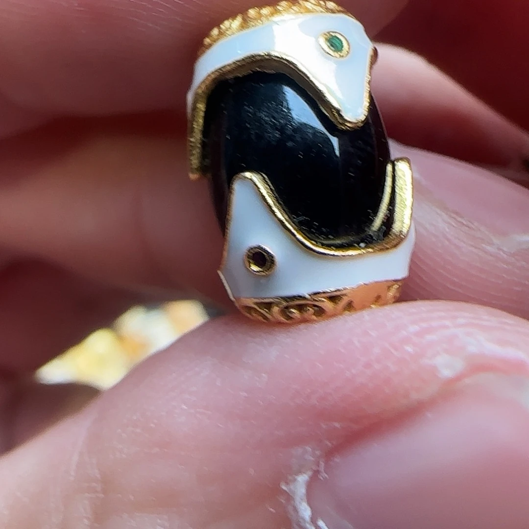 玛瑙/玉髓银S925镶嵌颈饰小萌萌对孔13黑玛瑙