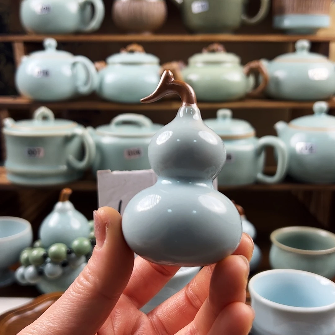 天青釉水小葫芦摆件开播