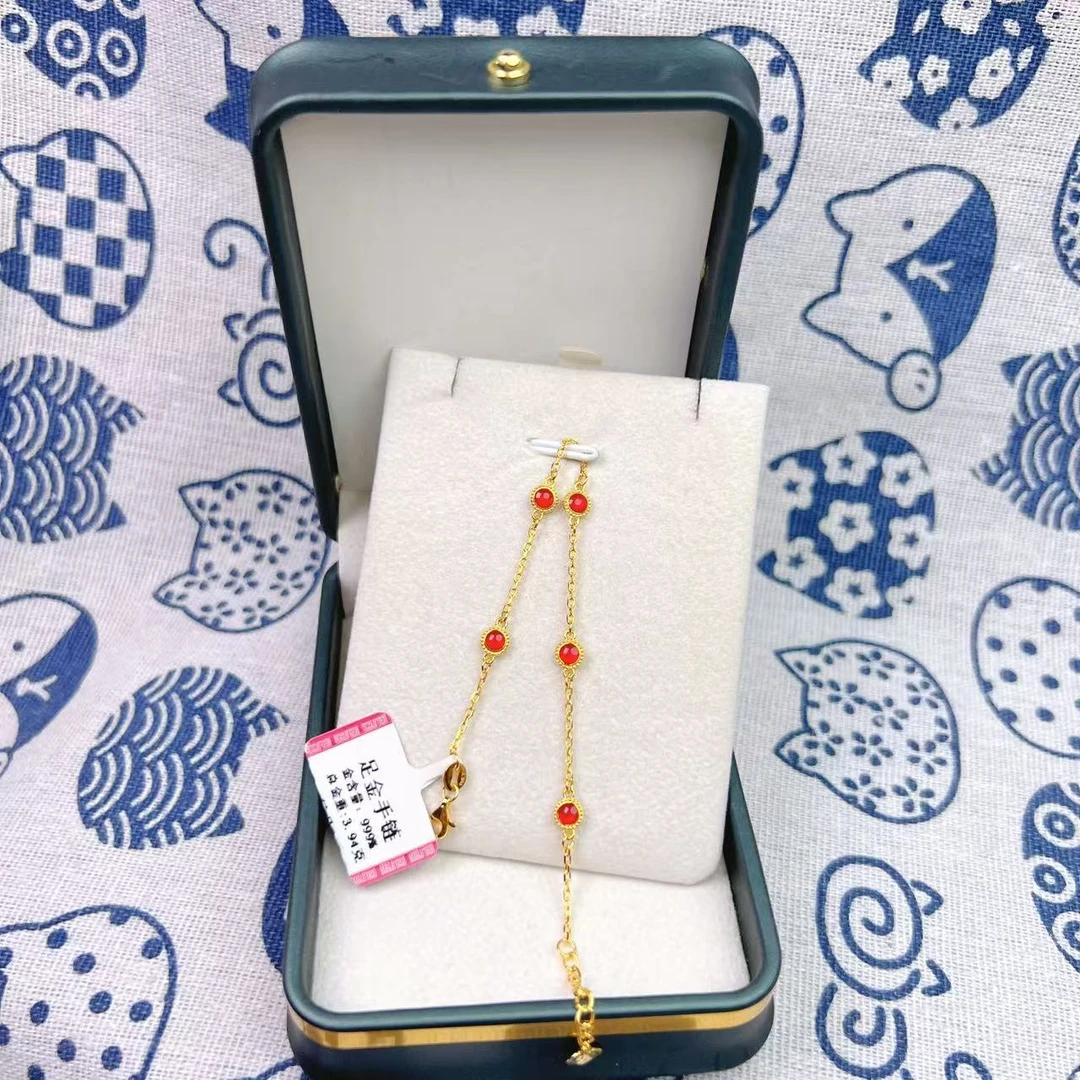 金御缘0工费5G足金999满天星烧蓝手链时尚百搭简约经典素链可调节