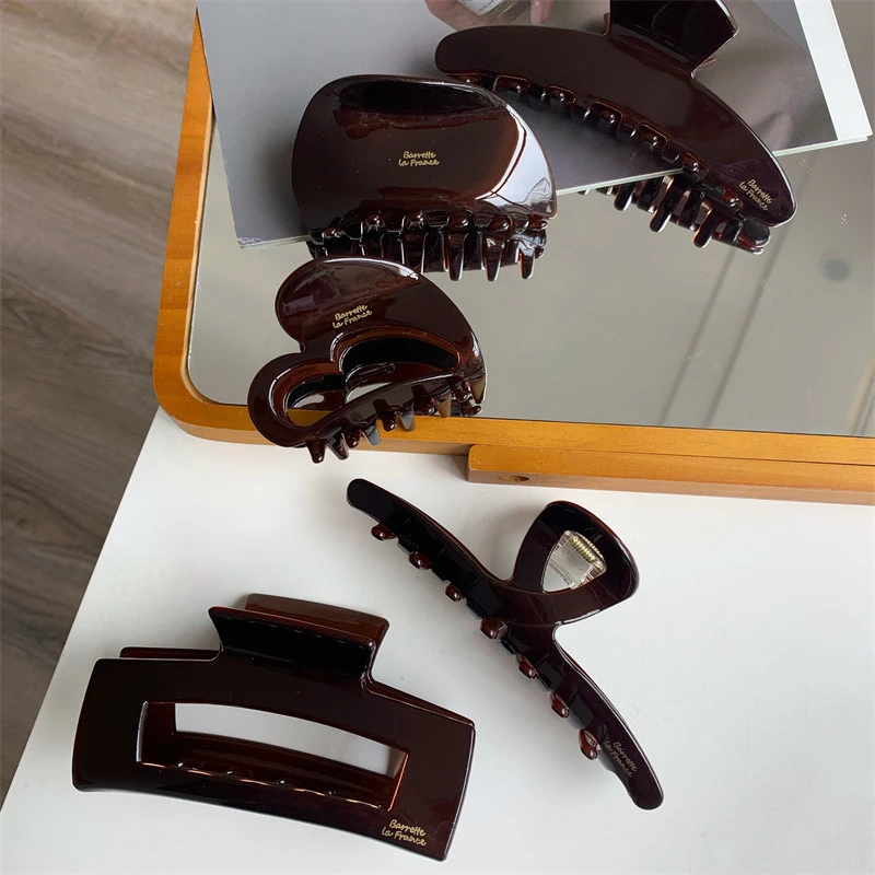 韩版发饰醋酸巧克力色抓夹纹理半圆盘发抓春夏新款发卡头饰发夹