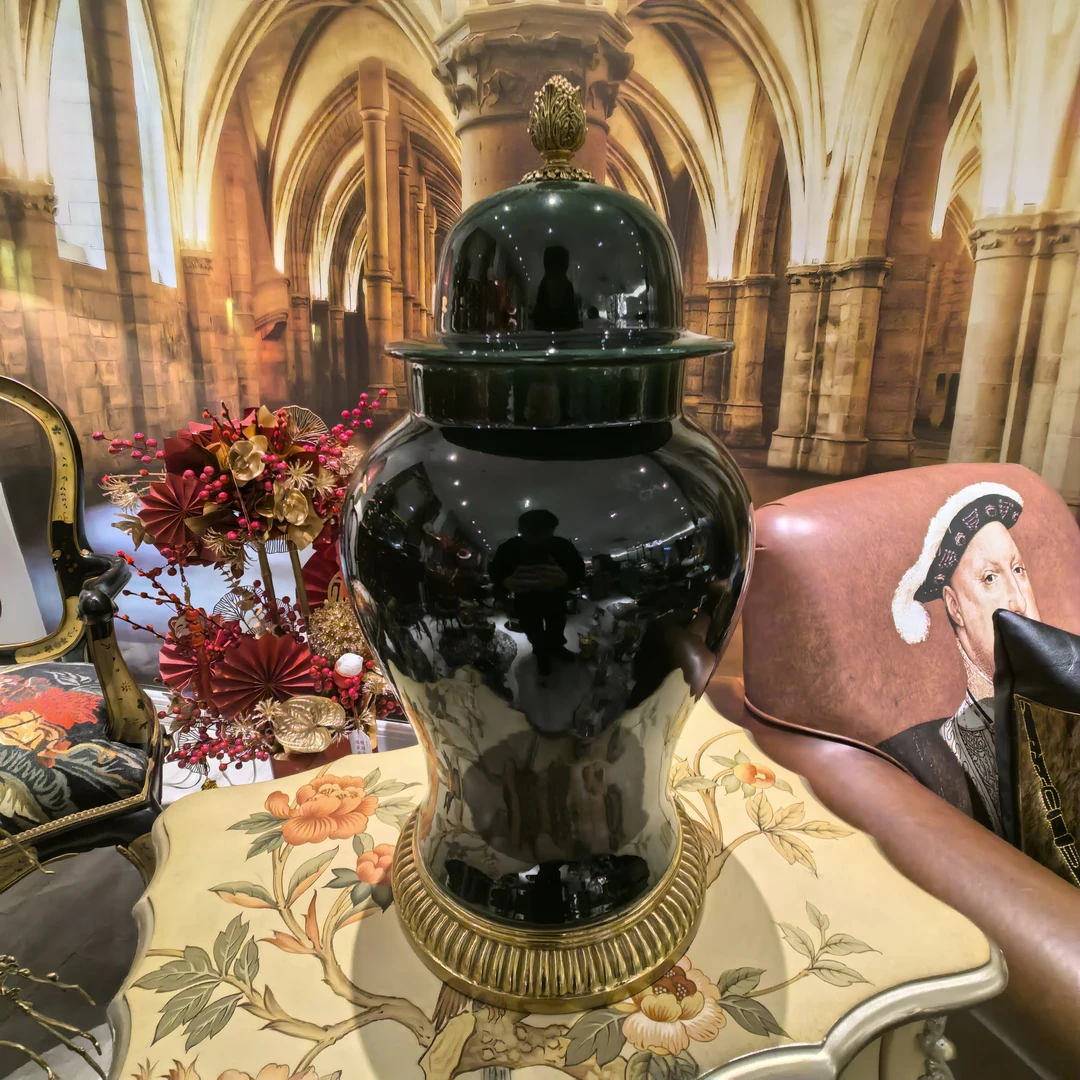 【欧美外单】祖母绿系列将军罐 高温陶瓷配黄铜 大号 51CMX23X23