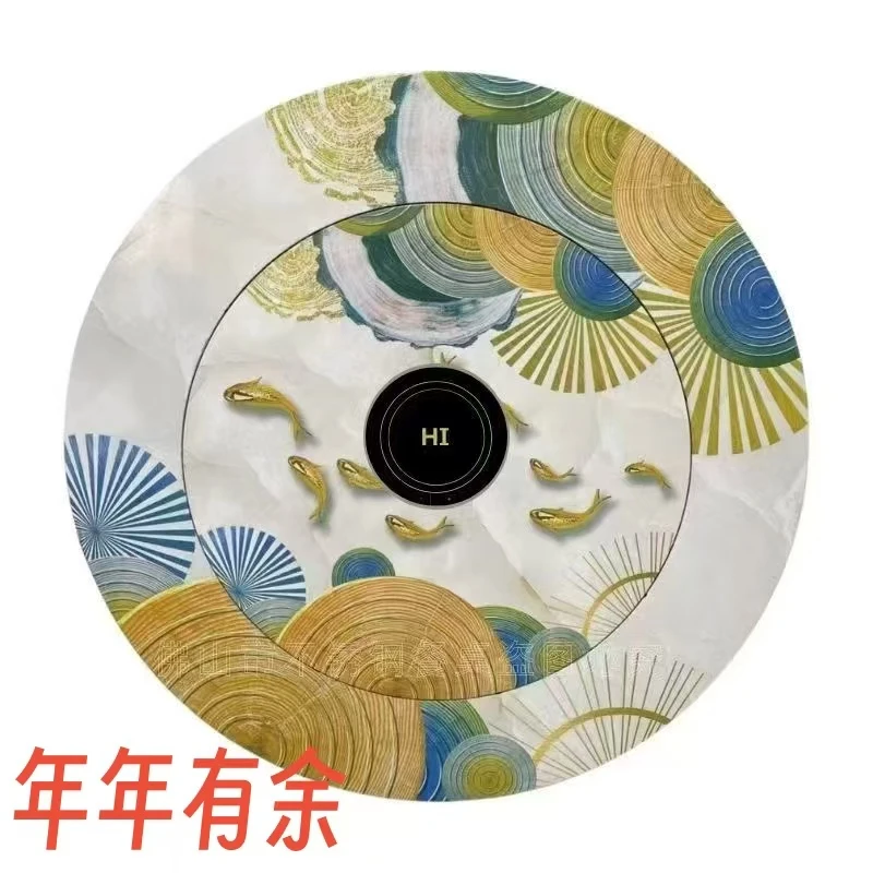 【下沉式电磁炉全彩桌面火锅桌】内置转盘不锈钢一体折叠家用饭店用