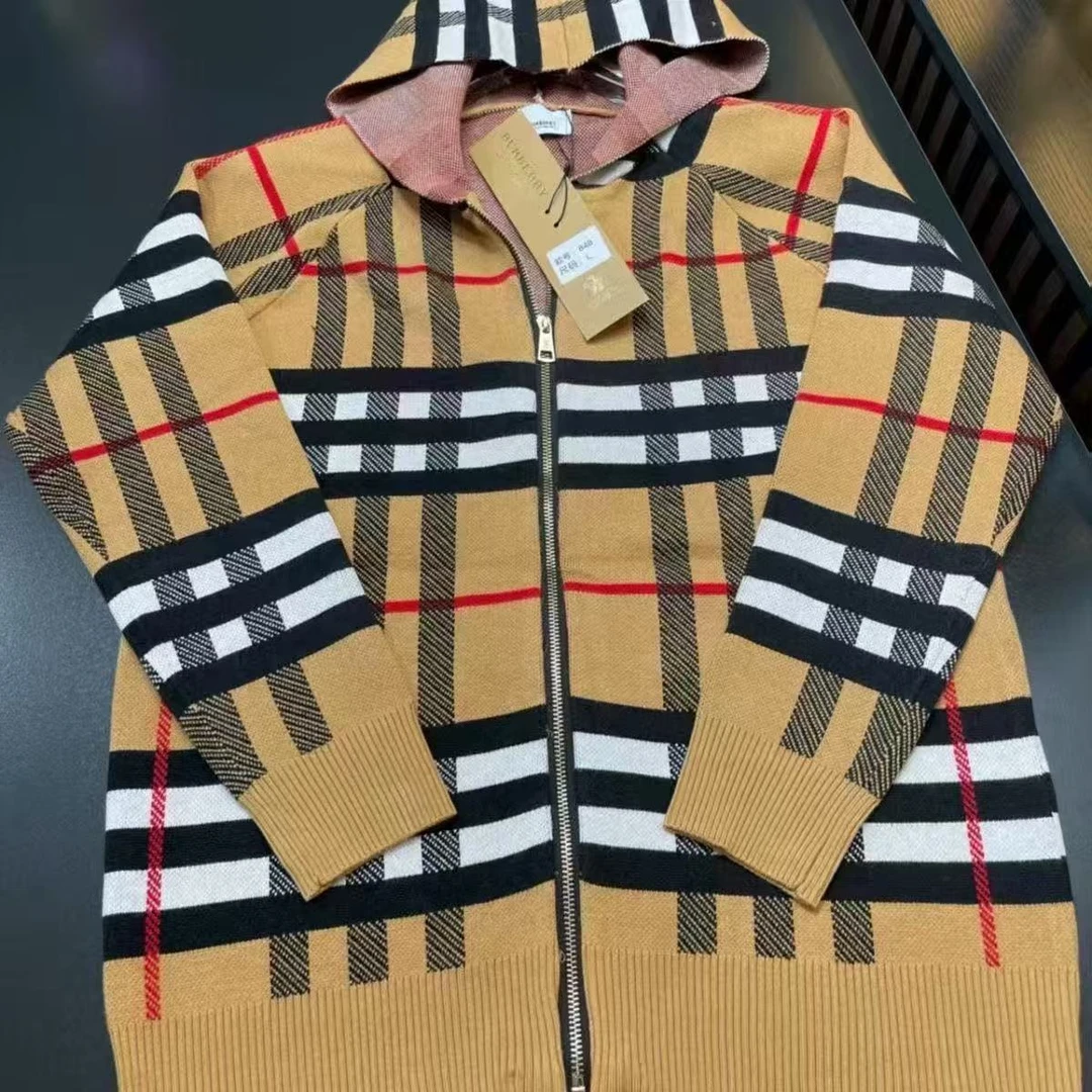 【A319】防污连帽春秋拉链圆领针织衫毛衣条纹格纹休闲