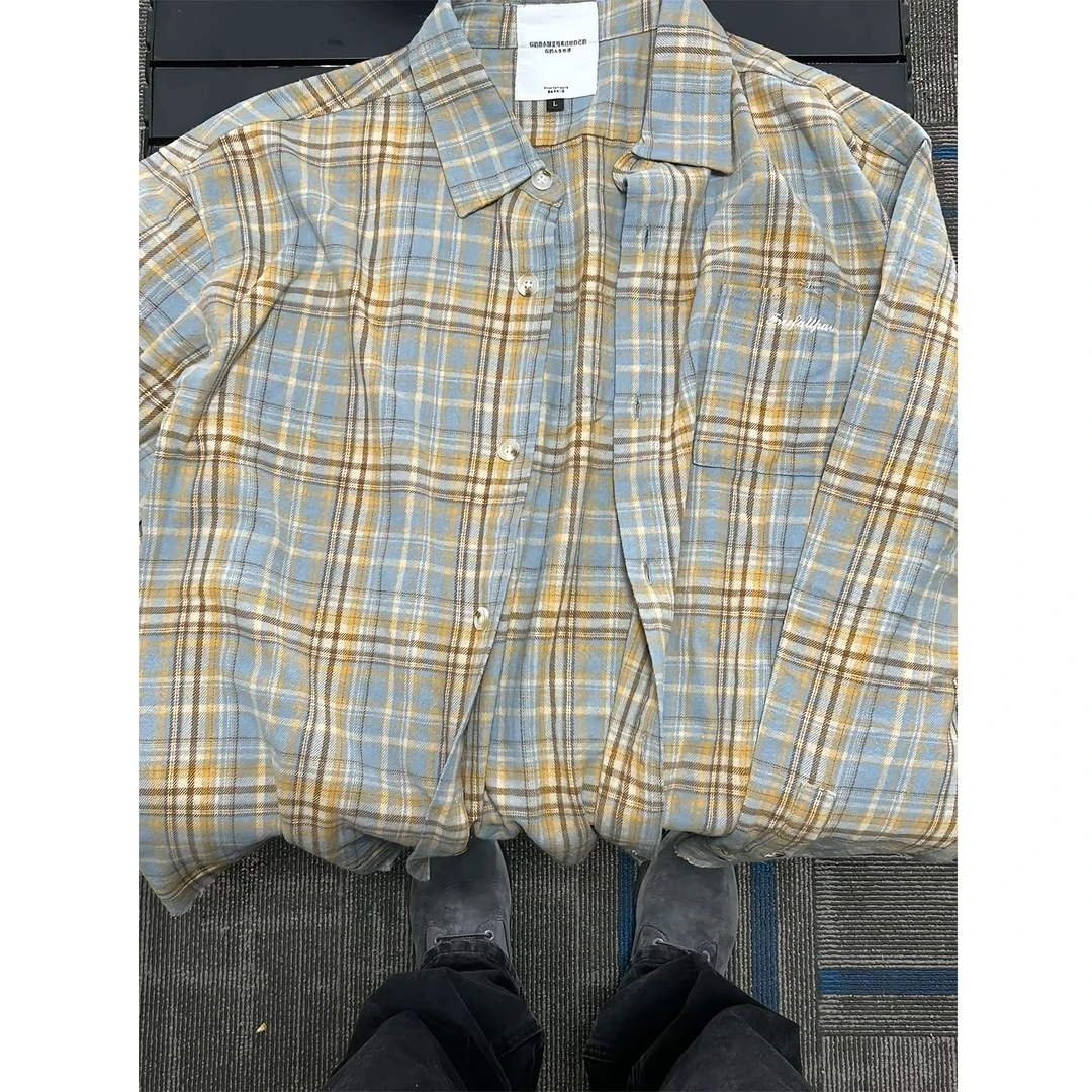 Free fall park定制格纹法兰绒流苏破坏衬衫纯棉美式格子Cleanfit