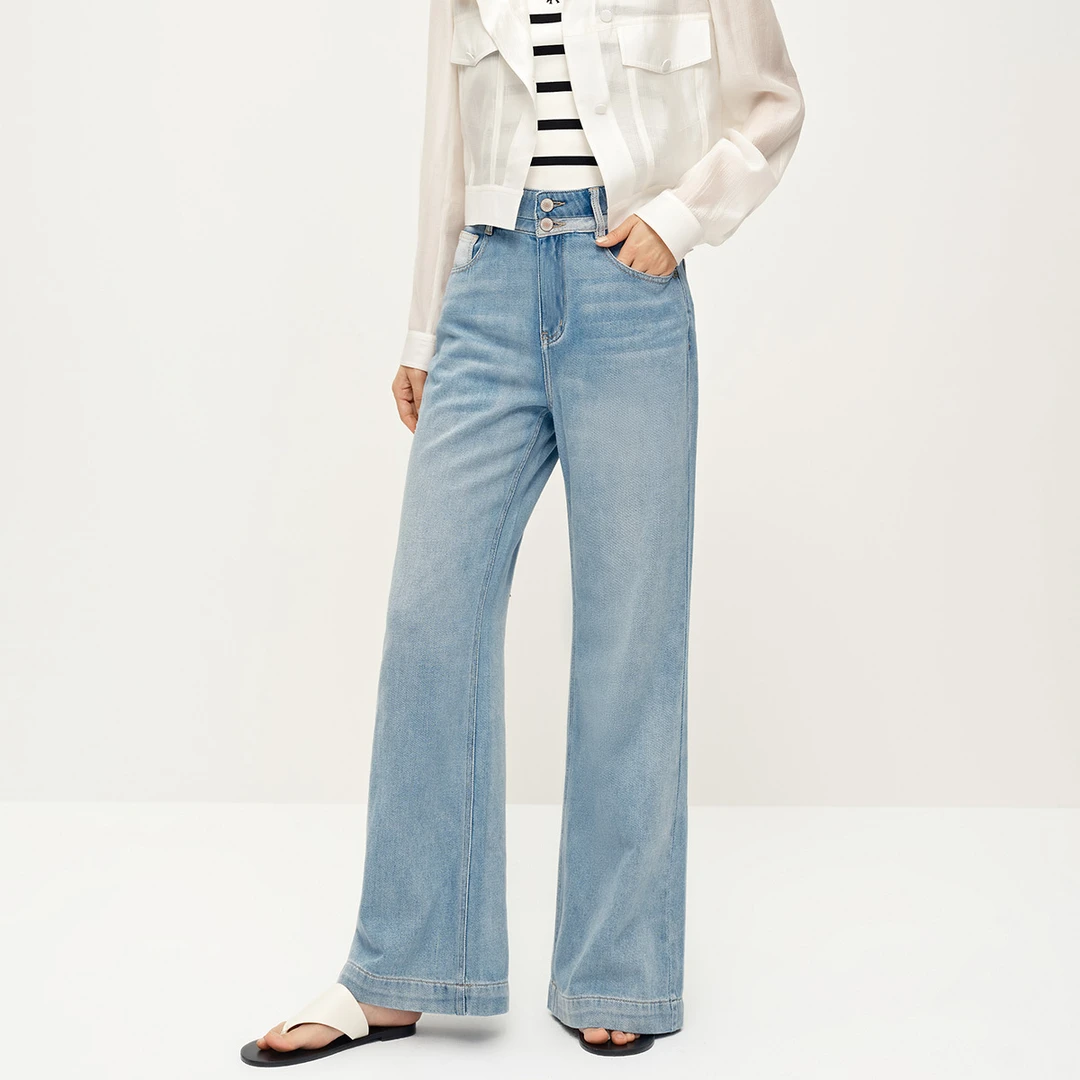 【小七专属】夏季新款宽松高腰直筒牛仔裤女小个子女裤子