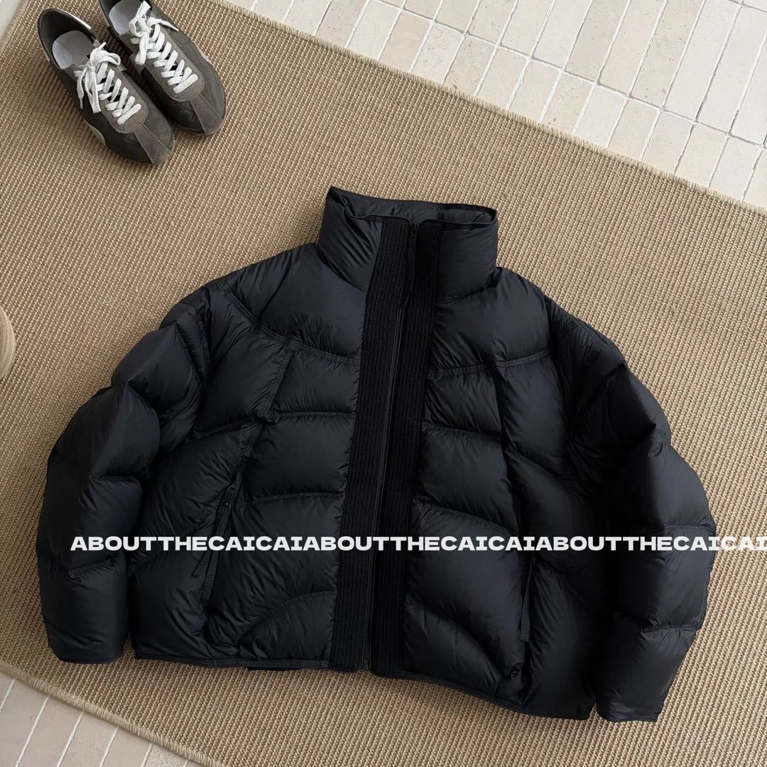 CAICAI【年货】新国标90白鸭绒冬季立领针织拼接短款泡芙羽绒服外套