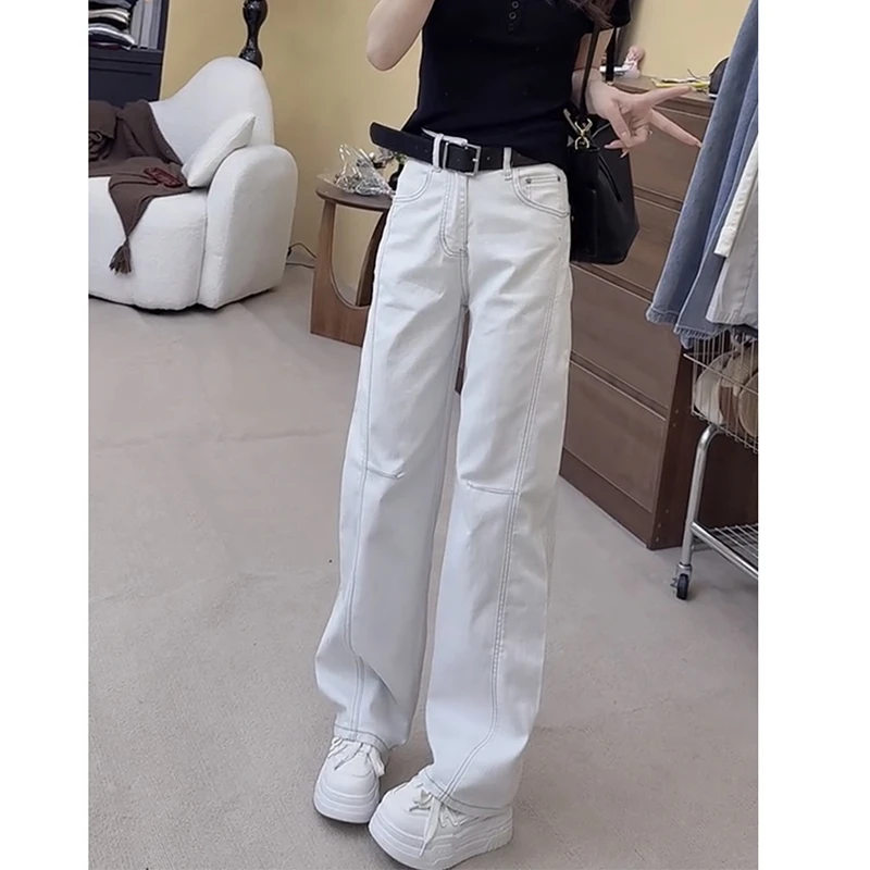 2025秋季新款牛仔裤女大码弹力显瘦窄版直筒拖地裤遮肉减龄阔腿裤