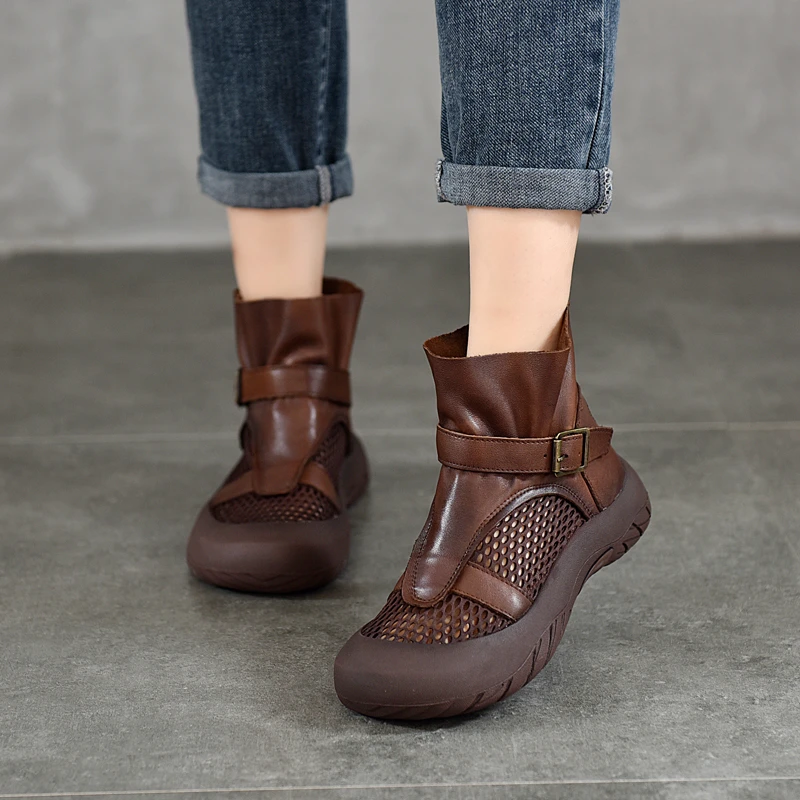 复古罗马凉鞋女2025夏季新款真皮厚底网靴时尚民族风百搭女鞋