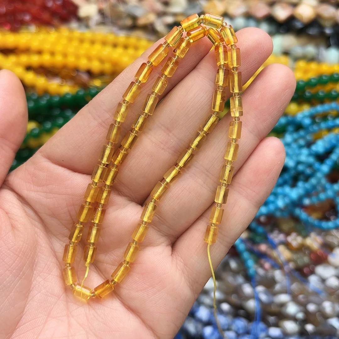 玛瑙/玉髓未镶嵌珠宝半成品4×6琥珀蜜蜡圆管一条