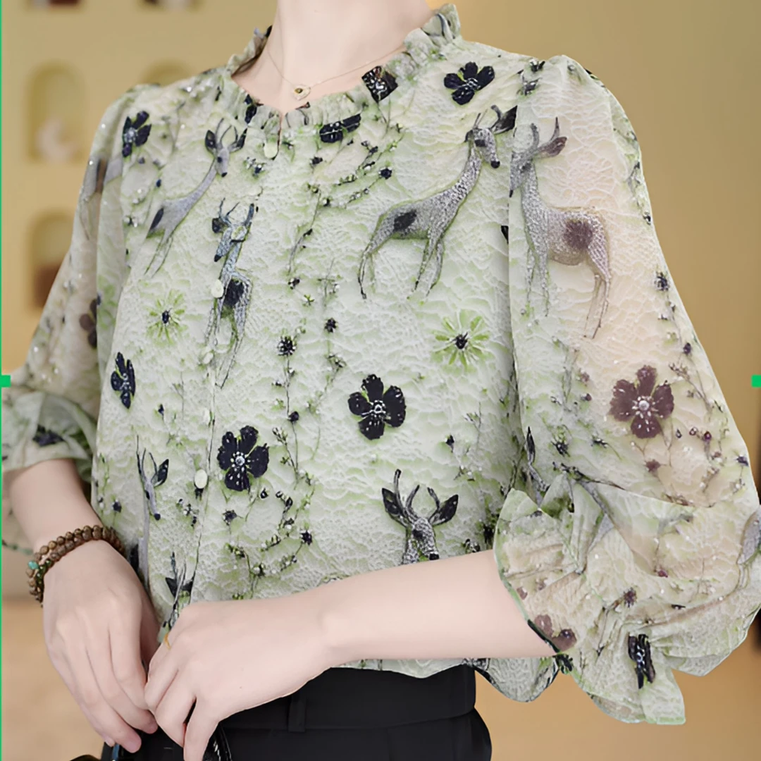 2025新款专柜贵妇人气质青色小衫ZF-S027