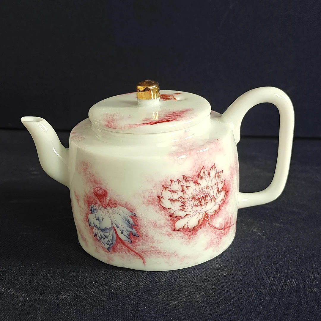 S25景德镇陶瓷釉里红牡丹陶瓷茶壶