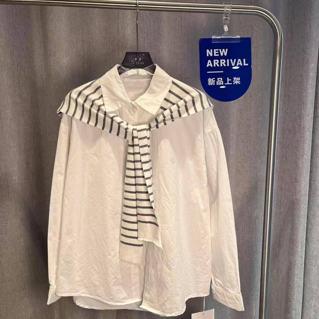 李园家2号店-50063-春款条纹披肩学院风宽松衬衫