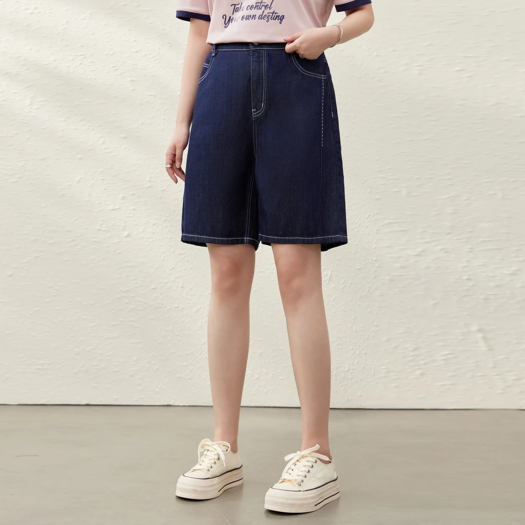 【五分牛仔短裤】纤莉秀W大码女装时髦深色显瘦牛仔短裤QK1629