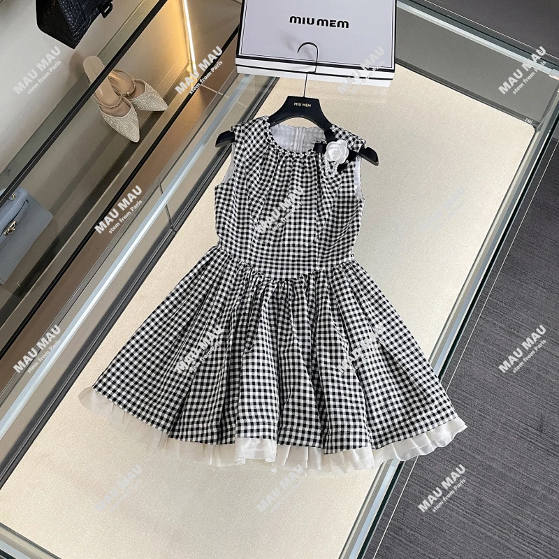 【黑白旋律】甜美黑白格紫连衣裙千金感高级气质连衣裙女DY7068