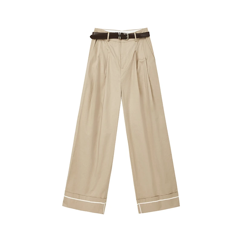 【达人专属】复古宽松翻边撞色直筒裤N2269