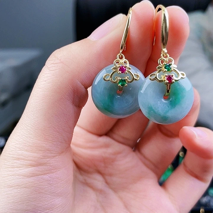 翡翠耳饰银S925镶嵌饰品