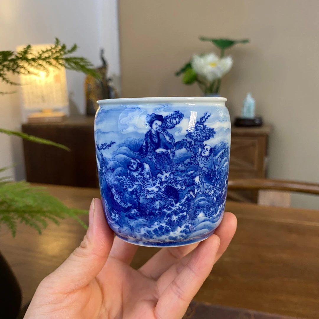 【晓竹窑】八仙过海缸杯 景德镇纯手工手绘茶器茶具