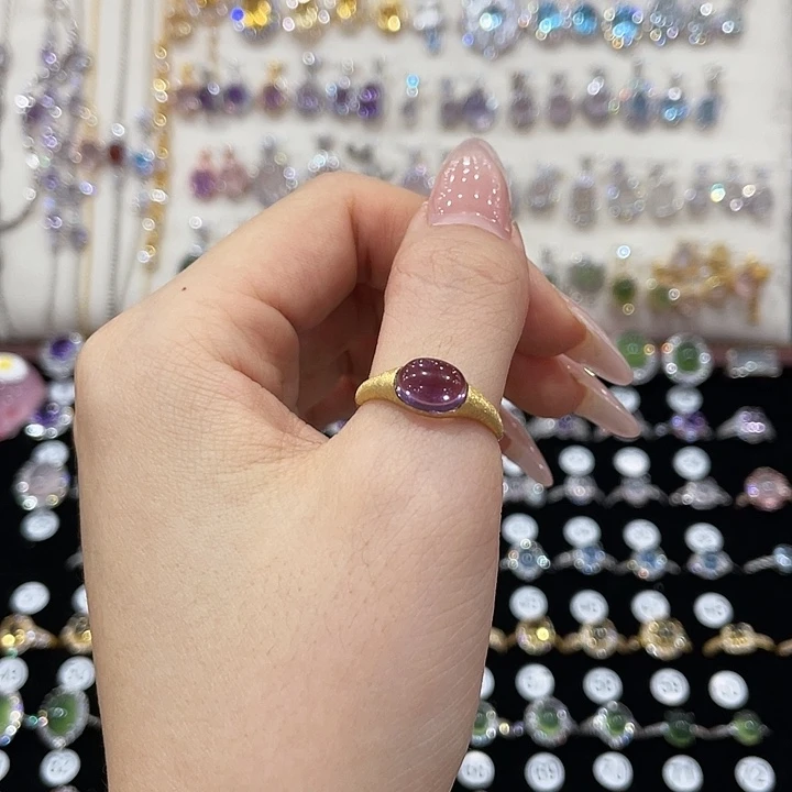 紫晶银S925镶嵌戒指金托不保色