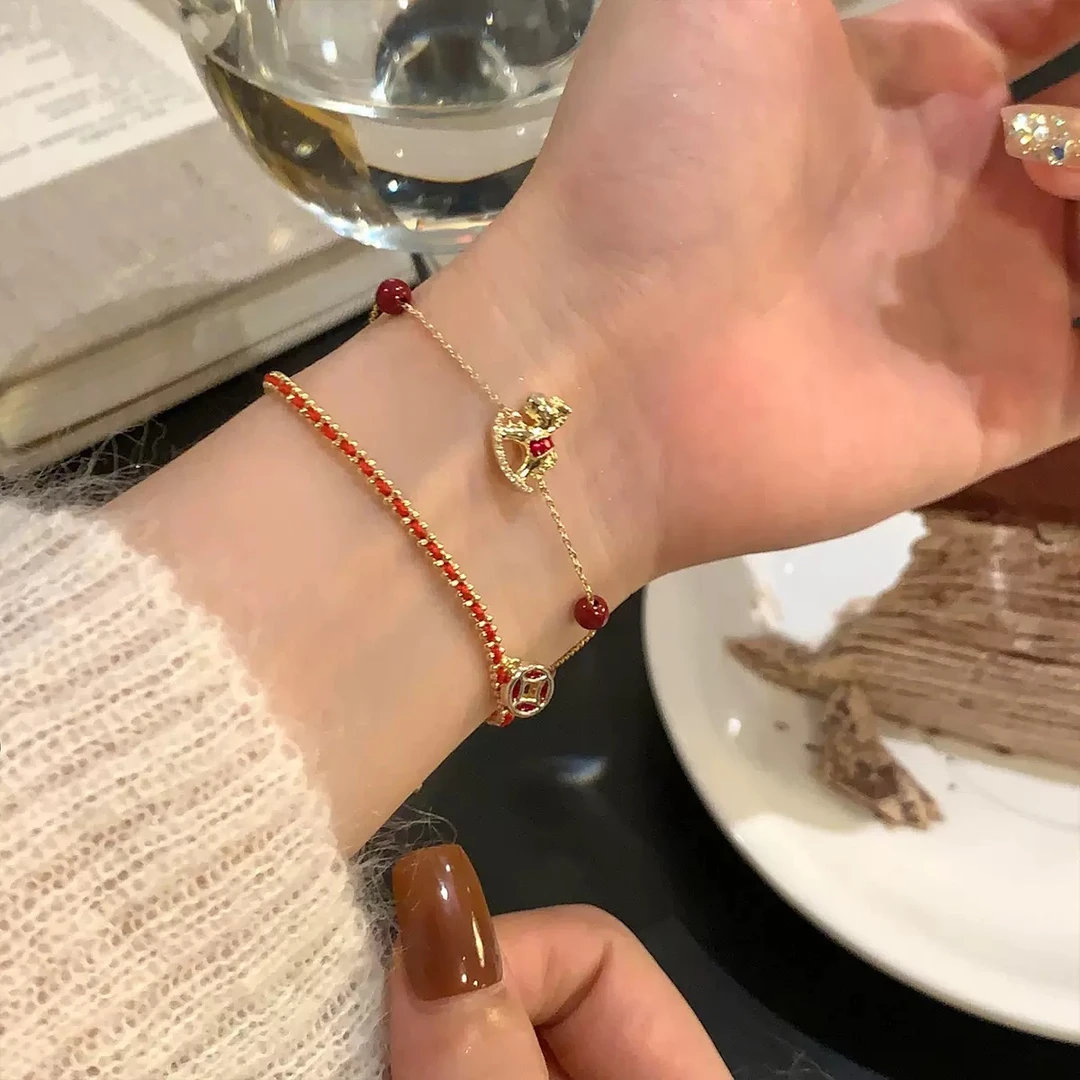 铜合金锆石手链 璀璨姐妹红绳朱砂叠戴马上有钱手链JQ006