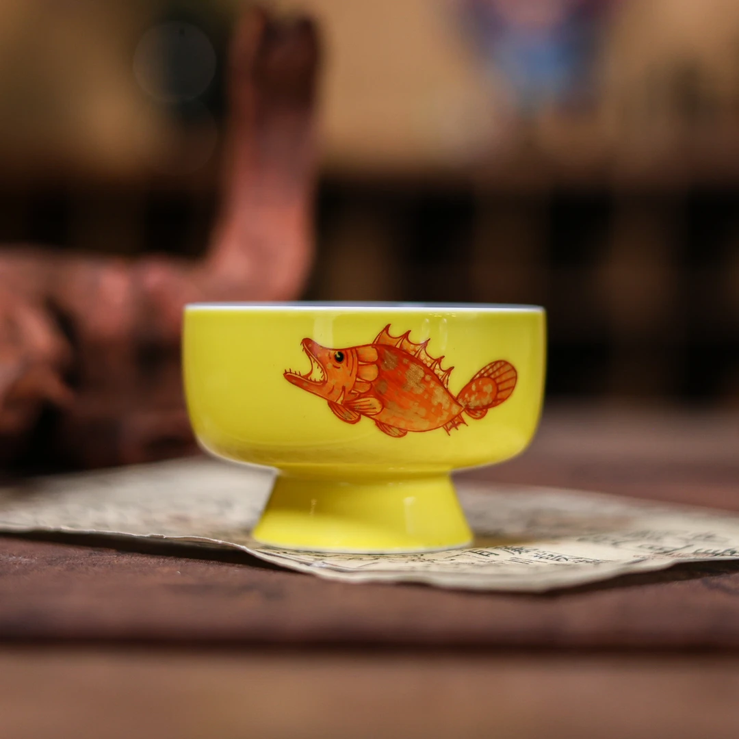 【斋居】立勤堂黄釉单鳜高足竹子杯（FLP-B-079）