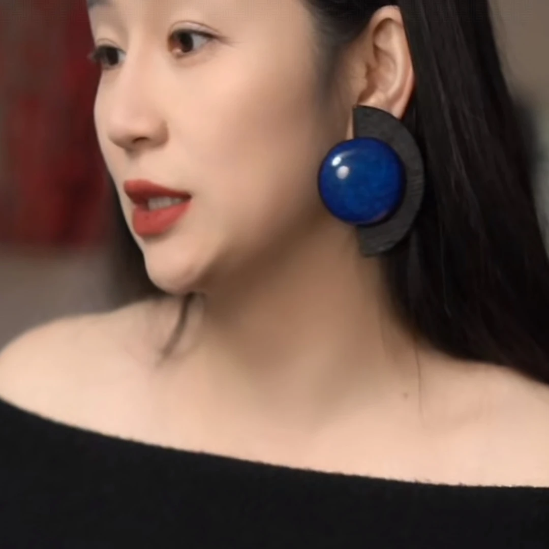 铜合金合成锆石耳饰 半月蓝耳环55777