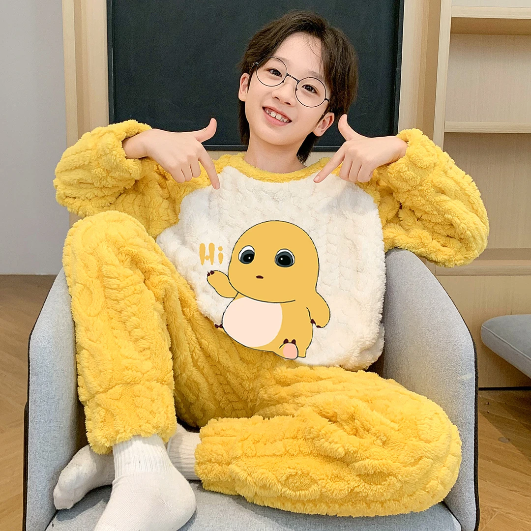 儿童珊瑚绒睡衣冬季加厚款男孩保暖套装卡通蛋仔冬天家居服法兰绒