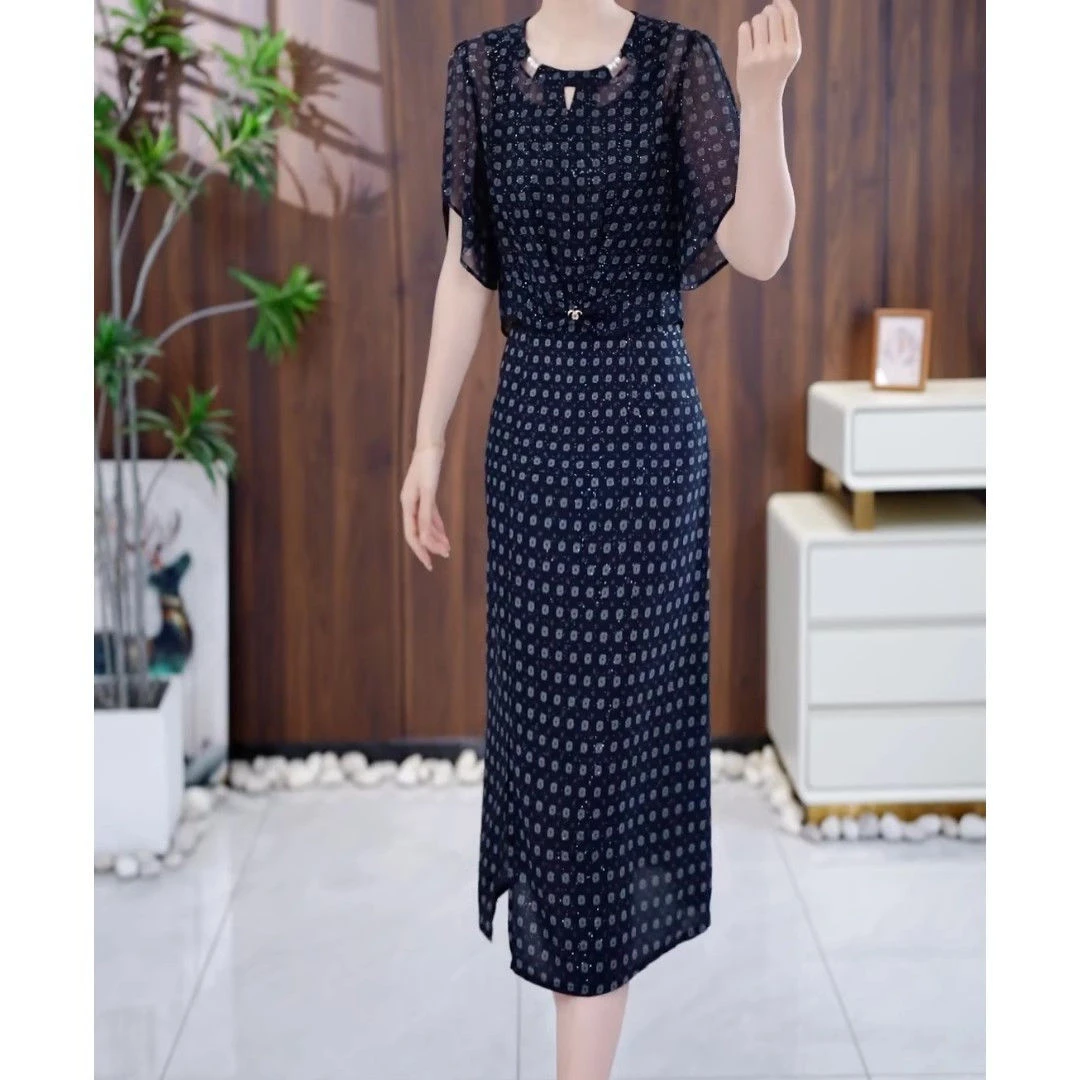 气质套装连衣裙女2025新款收腰减龄设计感高端过膝a字裙夏