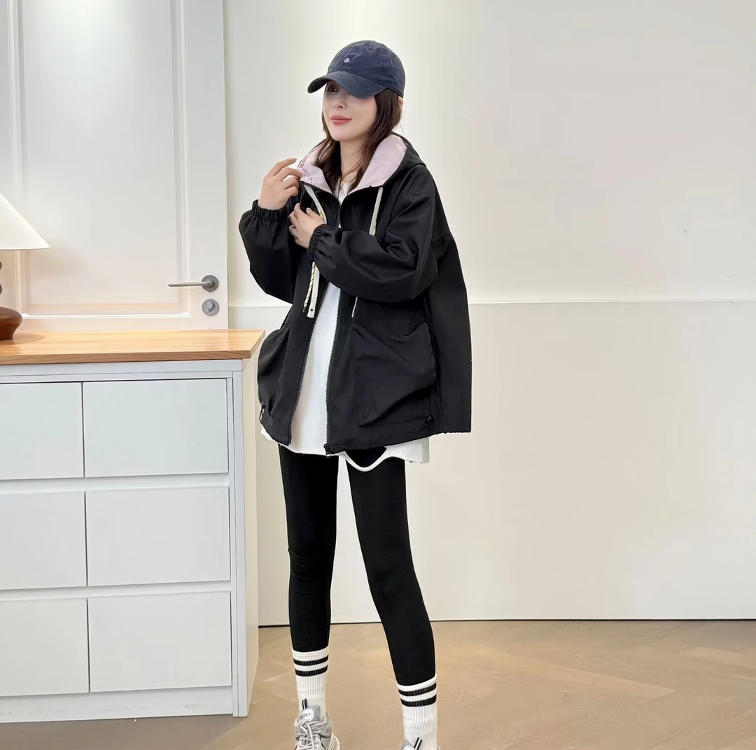 微胖大码休闲百搭常规女厚款秋冬男女通用通勤短外套连帽纯色