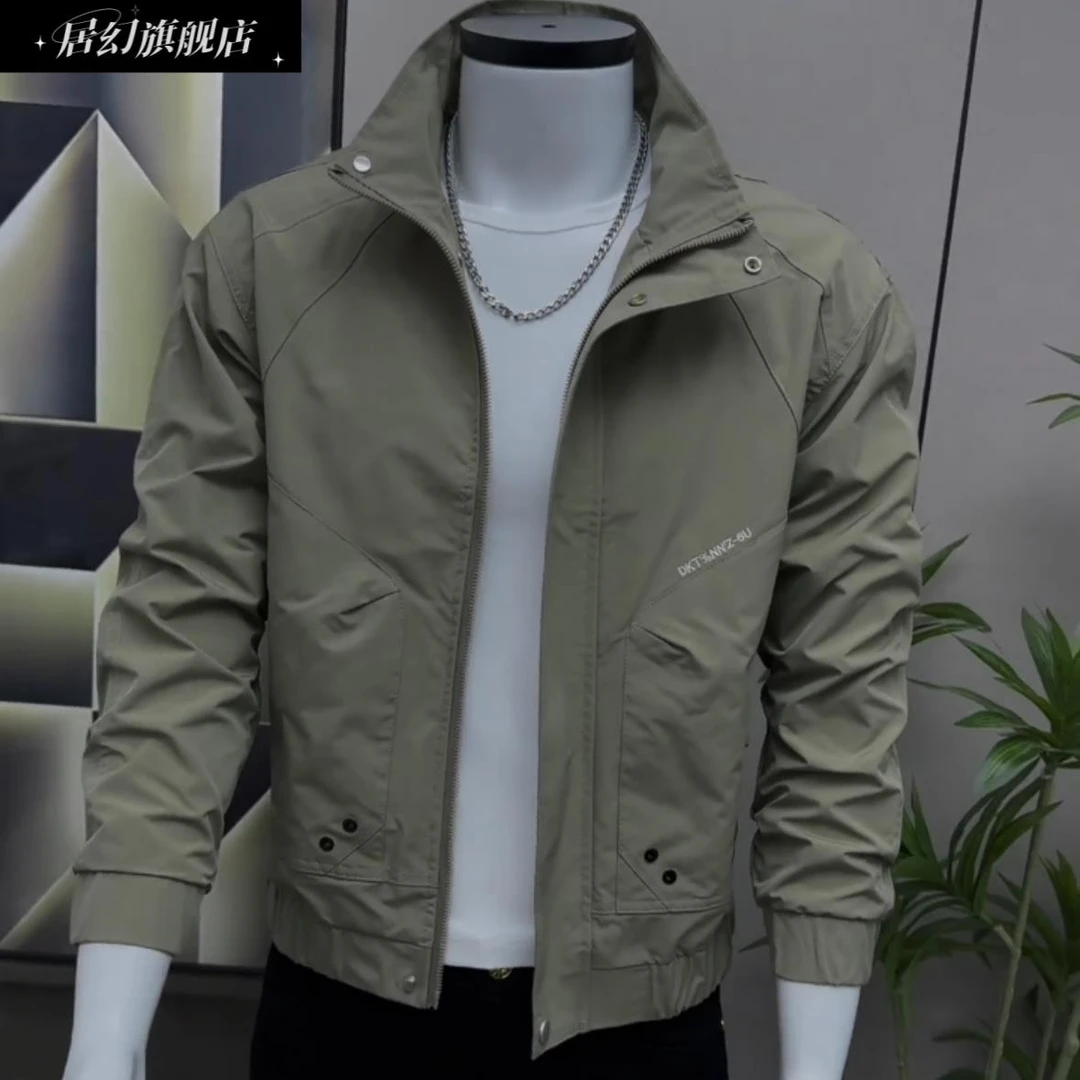 居幻士夹克韩版帅气百搭时尚潮流修身新款休闲印花拼色青年外套