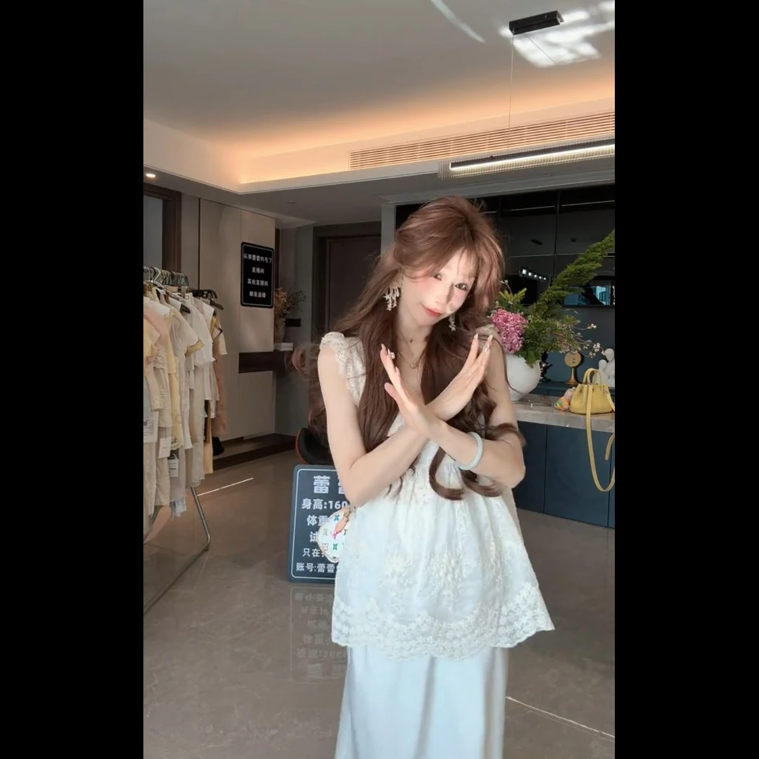 【一口甜专属】6到8的运费补贴 荷叶边娃娃小衫v领蕾丝上衣薄款