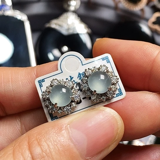 翡翠银S925镶嵌耳饰