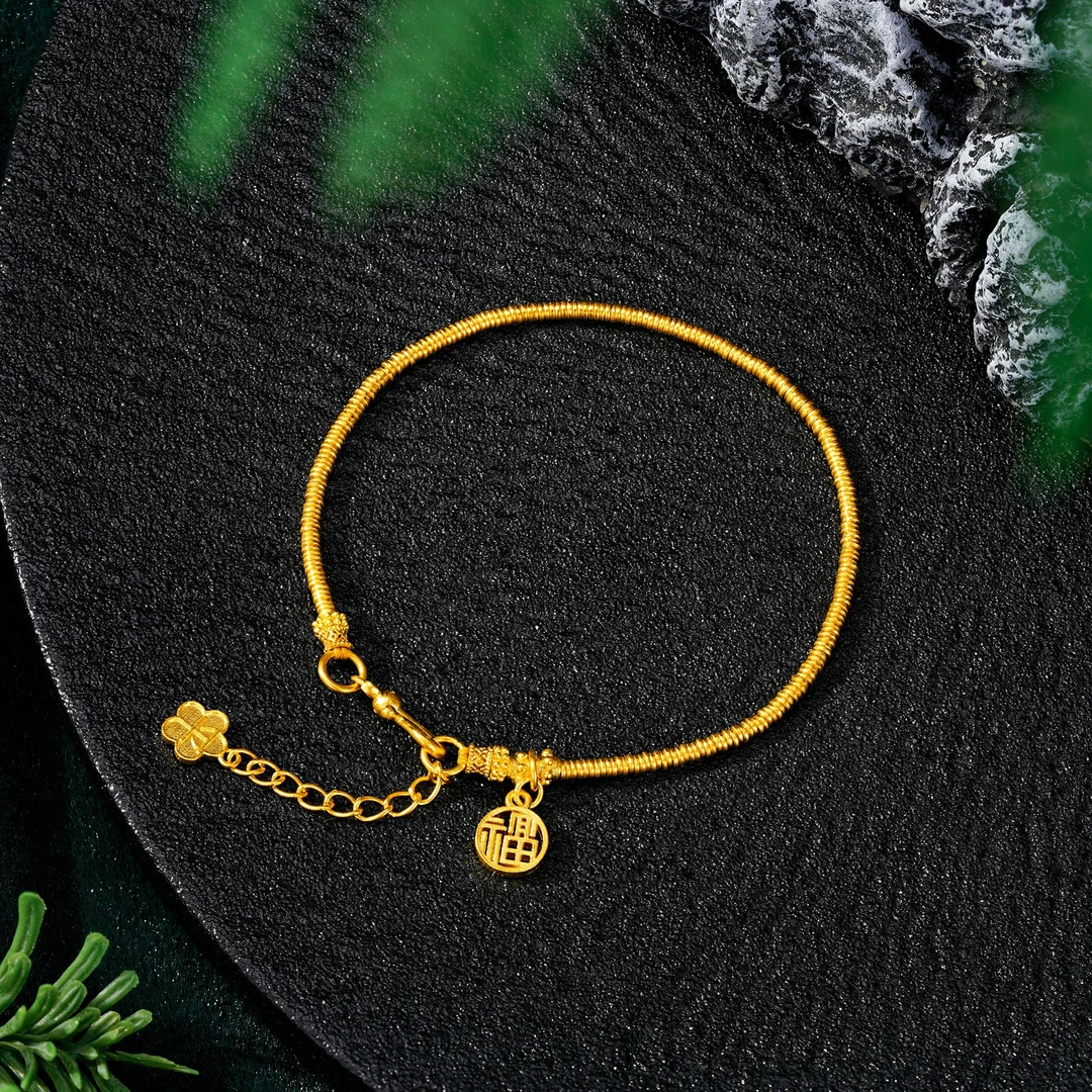 TSL/谢瑞麟计价足金古法平安福牌手链黄金福牌素金手链