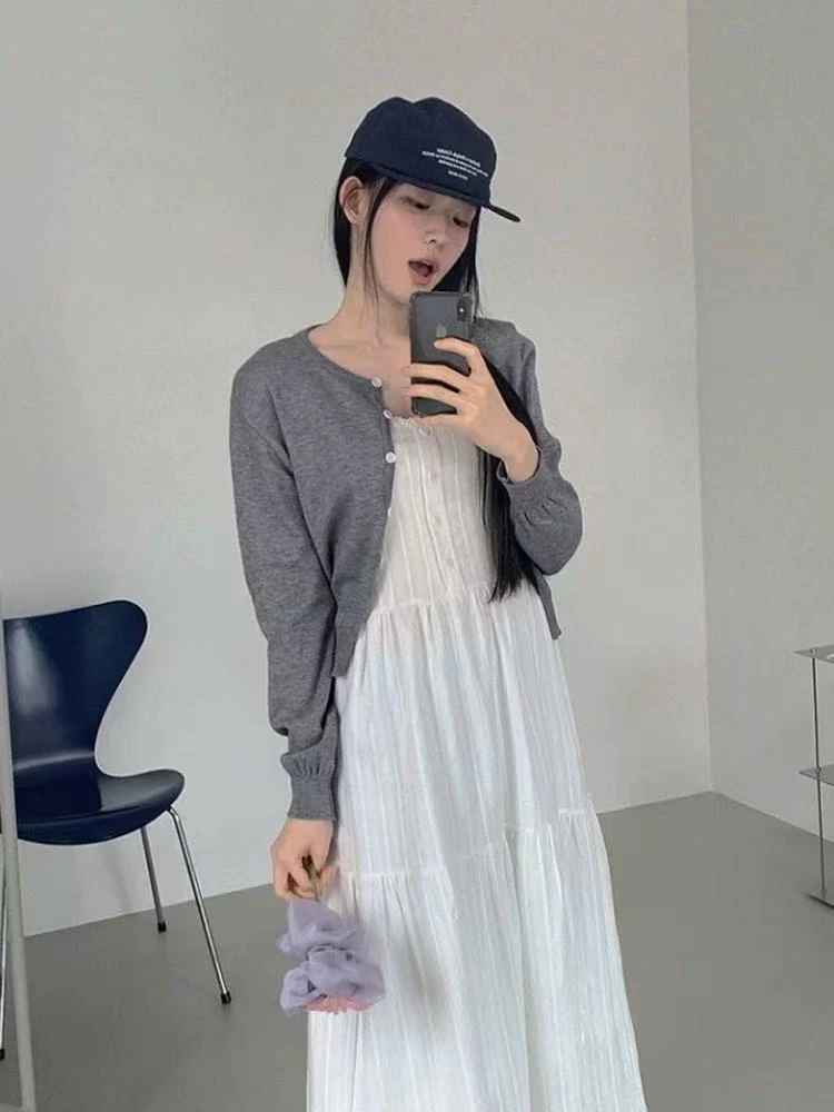 66110 提花边吊带外搭长连衣裙新款女